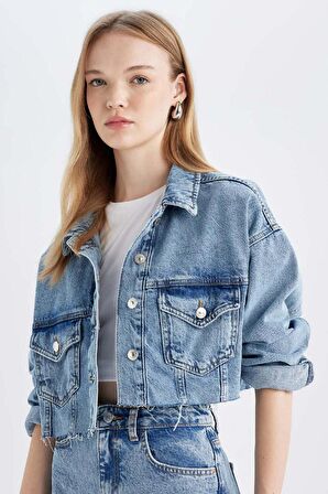 DeFacto Crop Düğmeli Jean Ceket D4196AX24AUNM28