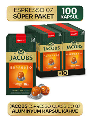 Jacobs Espresso 7 Classico Nespresso Uyumlu Alüminyum Kapsül Kahve 10 Adet X 10 Paket
