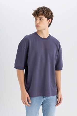 DeFacto Loose Fit Bisiklet Yaka Baskılı Ağır Kumaş Pamuklu Kısa Kollu Tişört C6196AX24AUPR493