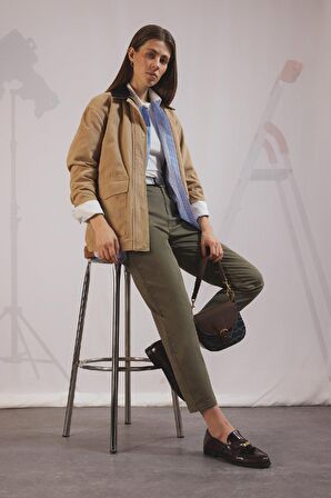 DeFacto Carrot Fit Kemerli Gabardin Pantolon Cepli Yüksek Bel Düz Paça D7413AX24AUKH260