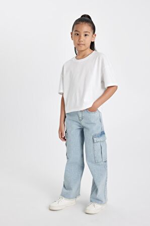 DeFacto Kız Çocuk Wide Leg Kargo Cepli Geniş Paça Jean Pantolon A5734A824AUNM39