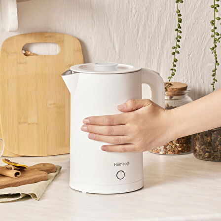 Homend Heatrow Cooltouch 1618H Paslanmaz Çelik El Yakmaz Gövdeli Su Isıtıcısı Beyaz