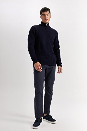 DeFacto Standart Fit Normal Kesim Dik Yaka Fermuarlı Basic Düz Triko Kazak B0578AX24WNNV64