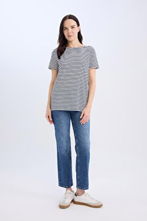 DeFacto Regular Fit Kayık Yaka Çizgili Kısa Kollu Tişört D4534AX24AUNV207