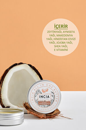 INCIA %100 Doğal Tüm Vücut İçin Butter Yoğun Nemlendirici Krem Hindistan Cevizli Organik Vegan 50 ml