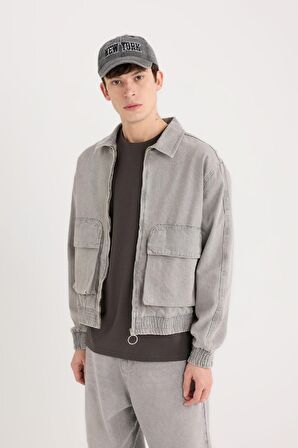 DeFacto Relax Fit Fermuarlı Cepli Jean Ceket C3414AX24AUNM55