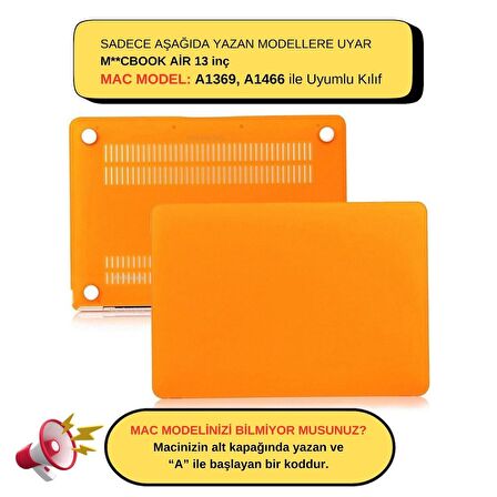 MacBook Air Kılıfı Macbook Air 13inç Mat (Eski USB'li Model 2010-2017) A1369 A1466 ile Uyumlu