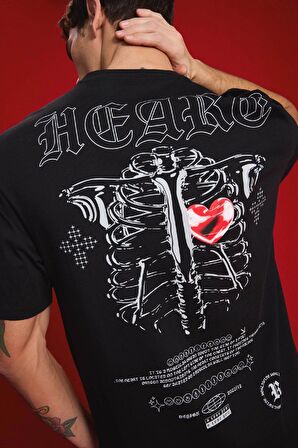 Boxy Fit Bisiklet Yaka Sırt Baskılı Kısa Kollu Tişört