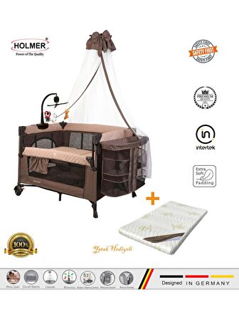  Holmer Coolstyle (Anne Yanı -Deluxe Kumaş) Cibinlikli Dönenceli Oyun Parkı 70x110cm + Aloevera Yatak