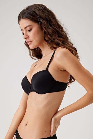 2'li Ekonomik Paket Siyah-beyaz 6015 Milan Push Up Dolgulu Micro T-shirt Sütyen Seti Slip Hediyeli