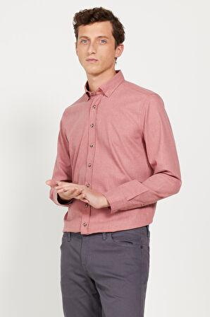 Slim Fit Dar Kesim Düğmeli Yaka Flanel Oduncu Gömlek