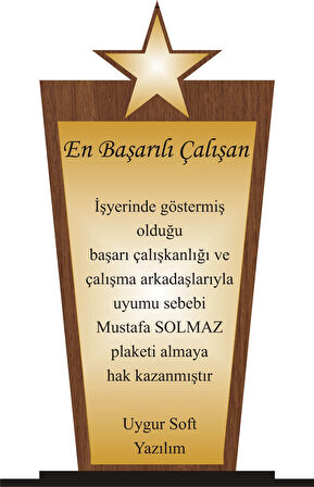 En başarılı Çalışan Plaketi Ahşap Mdf Gold Levhaya Baskılı ,Kişiye Özel İsim Baskısı Yapılabilir