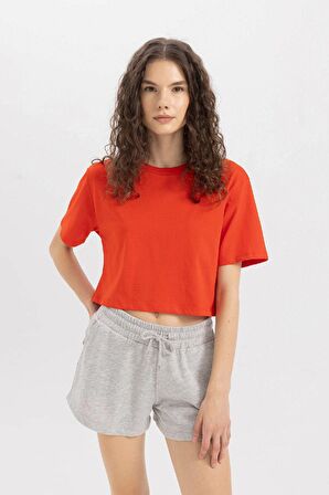 DeFacto Boxy Fit Bisiklet Yaka Penye Basic Kısa Kollu Tişört C7459AX24SMRD56