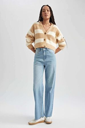 DeFacto Regular Fit Çizgili V Yaka Hırka A2416AX23WNBN268