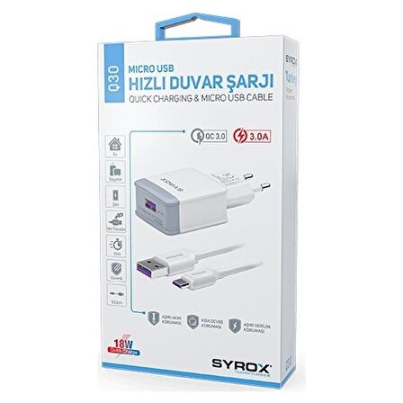 HHM_ Xiaomi Redmi 9C Uyumlu Mikro Usb Girişli Hızlı Şarj Cihazı Seti Adaptör+Kablo Q30 3.0 Amper