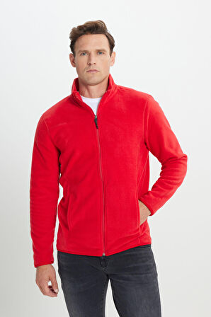 Erkek Kırmızı Anti-pilling Tüylenme Yapmayan Standart Fit Bato Yaka Sweatshirt Polar Ceket