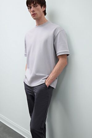 DeFacto Oversize Geniş Kalıp Bisiklet Yaka Basic Düz Kısa Kollu Ağır Kumaş Tişört B6494AX24AUGR253