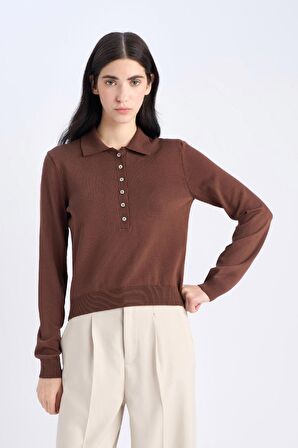 DeFacto 	Regular Fit Polo Yaka Basic Düz Triko Kazak D6259AX25SPBN495