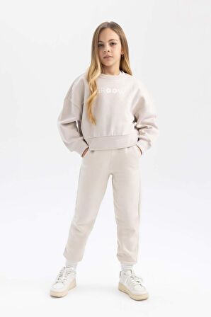 DeFacto Kız Çocuk Relax Fit Bisiklet Yaka Baskılı Kalın Sweatshirt B4675A823WNGR54