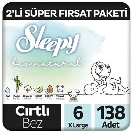 Sleepy Bio Natural Premium Plus 2'li Süper Fırsat Paketi Bebek Bezi 6 Numara Xlarge 138 Adet