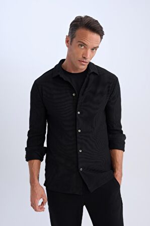 DeFacto Modern Fit Polo Yaka Uzun Kollu Gömlek D3692AX24AUBK81