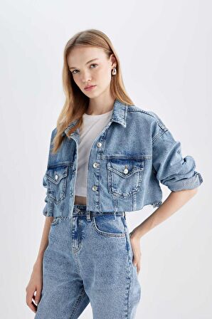 DeFacto Crop Düğmeli Jean Ceket D4196AX24AUNM28