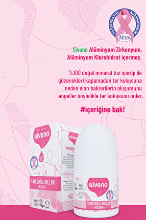 Siveno %100 Doğal Roll-on Kadın Deodorant Ter Kokusu Önleyici Bitkisel Leke Bırakmayan Vegan 50 ml