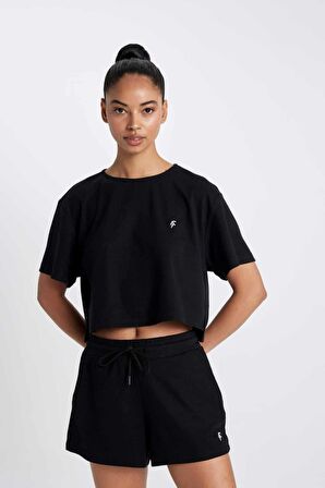 DeFactoFit Standart Fit Sporcu Düz Paça Ribana Şort A9919AX24SMBK81