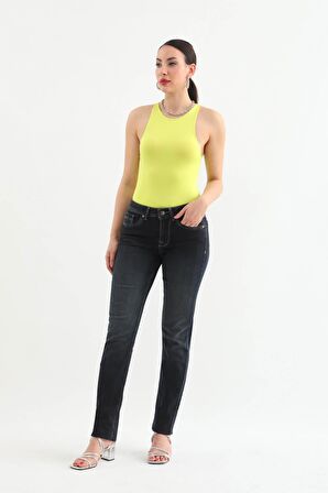 Kadın Likralı Straight Jean Pantolon Lacivert