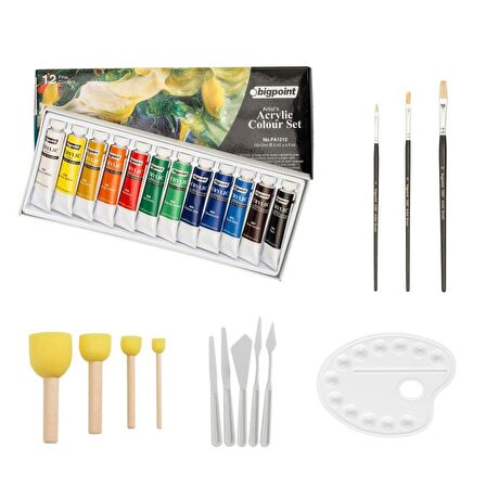 Bigpoint Akrilik Boya Başlangıç Seti 12ml Tüp x 12 Renk