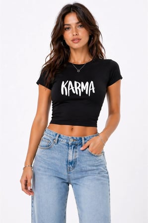 Kadın Baby Tee Crop Tişört Karma Baskılı Slim Fit %100 Pamuk Yazlık Trend