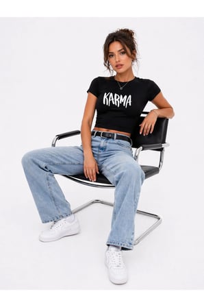Kadın Baby Tee Crop Tişört Karma Baskılı Slim Fit %100 Pamuk Yazlık Trend
