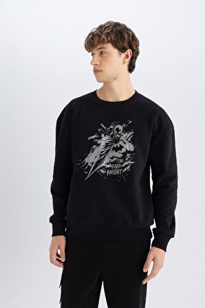 DeFacto Batman Boxy Fit Bisiklet Yaka Baskılı Kalın Sweatshirt C6531AX24AUBK81