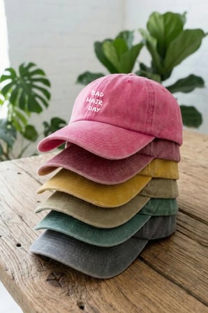 Bad Hair Day Yazılı Yıkamalı Unisex Şapka - Eskitme Metal Tokalı Ayarlanabilir Baskılı Beyzbol Şapka