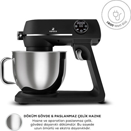Karaca Multichef Artisan Digital Ekran 7 Litre Döküm Stand Mikser Siyah 1800w