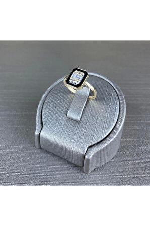 Siyah Mineli Baget Altın Yüzük