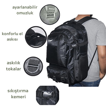 Baggor 50 Lt Su Geçirmez Çok Bölmeli Büyük Sırt Çantası - Yürüyüş, Seyahat, Okul, Dağcılık ve Trekking İçin Dayanıklı Outdoor Çanta