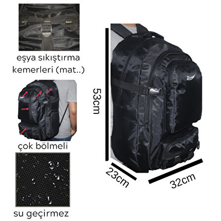 Baggor 50 Lt Su Geçirmez Çok Bölmeli Büyük Sırt Çantası - Yürüyüş, Seyahat, Okul, Dağcılık ve Trekking İçin Dayanıklı Outdoor Çanta