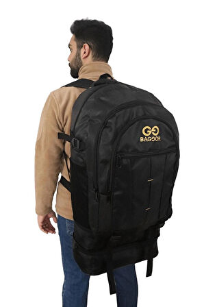Baggor 90 Litre Körüklü Siyah Su Geçirmez Çok Gözlü Laptop Bölmeli Kampçı-seyahat-dağcı Sırt Çantası