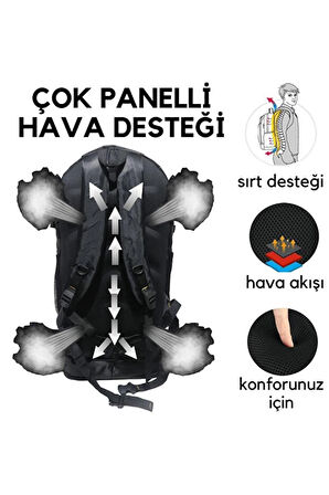 Baggor 90 Litre Körüklü Siyah Su Geçirmez Çok Gözlü Laptop Bölmeli Kampçı-seyahat-dağcı Sırt Çantası