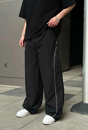 Oversize Şerit Detaylı Ayarlanabilir Paça Stoperli Baggy Eşofman Altı – %100 Pamuk – Unisex