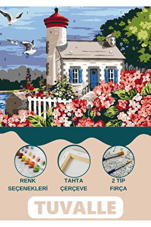 Bahçeli Fener Sayılarla Boyama Seti, Hobi Seti, 40X50 Tablo, Fırça Boya Asma Aparatı Dahil, Doğa