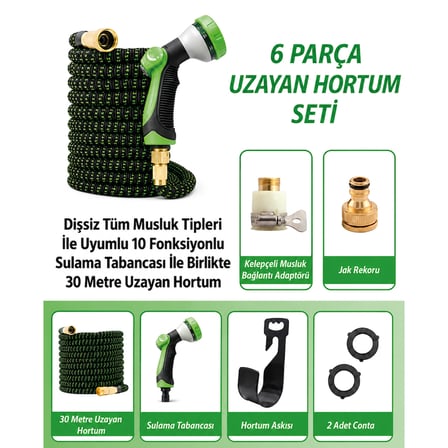 Tüm Musluklara Uyumlu • 10M’DEN 30 Metreye Kadar Uzayan Sihirli Hortum - Bahçe Hortumu