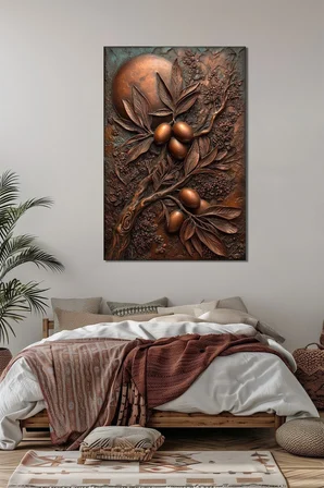 Zeytin Dalı Baskılı Cam Tablo – Modern Doğa Temalı UV Baskı Dekoratif Duvar Tablosu