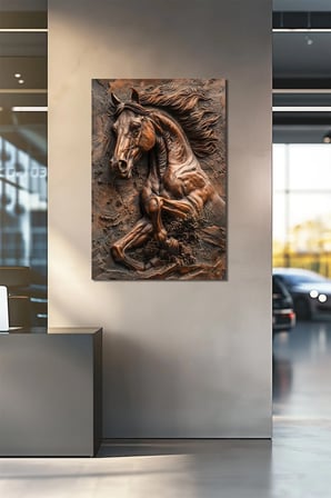 At Baskılı Cam Tablo – Şahlanan At Temalı Modern UV Baskı Duvar Dekoru