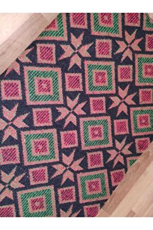 Makine Dokuması Baklava Desenli Büyük Kilim, Yeşil