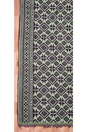 Makine Dokuması Baklava Desenli Büyük Kilim, Yeşil