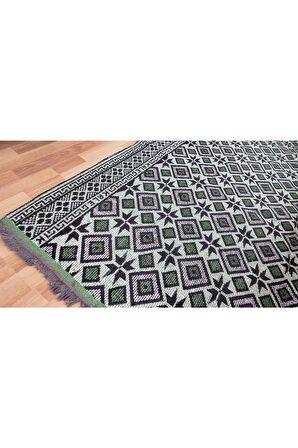 Makine Dokuması Baklava Desenli Büyük Kilim, Yeşil