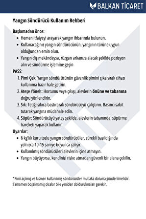 6 kg köpüklü yangın söndürme cihazı+Talimat+Levha+Askı aparatı