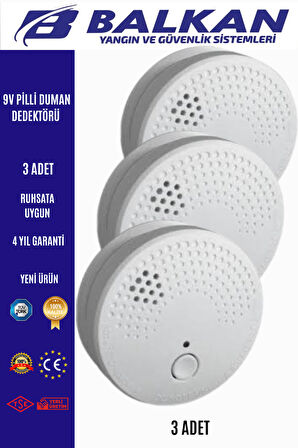 9V Pilli duman dedektörü 3 Adet